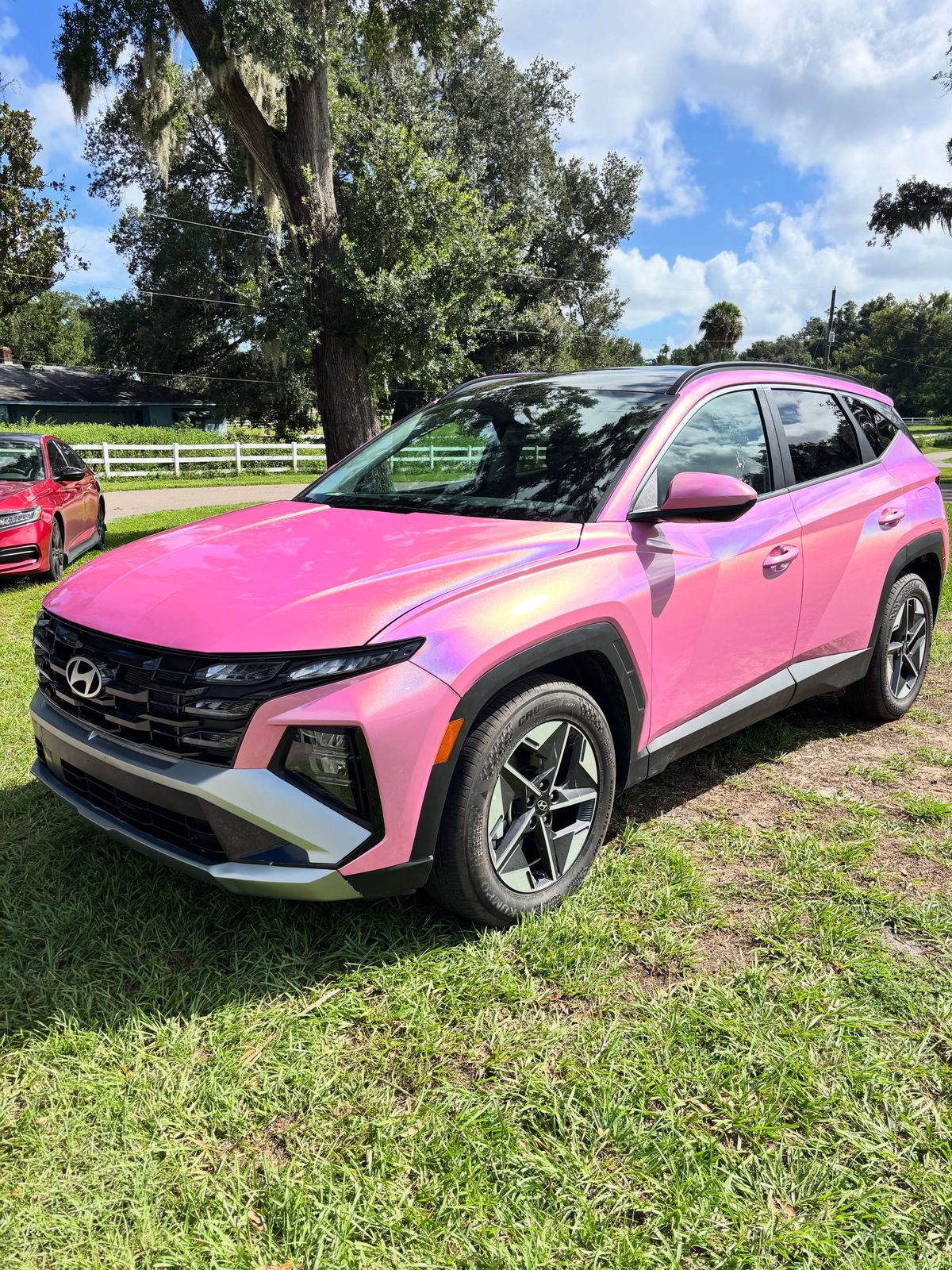 Hyundai Tucson after a full pink color-change wrap